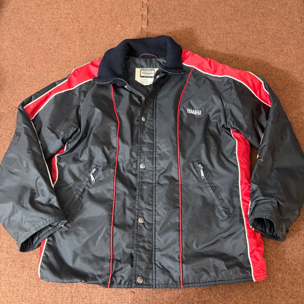 Vintage Yamaha Racing Jacket Mens Large Black Nylon Snowmobile Quilted Puffer